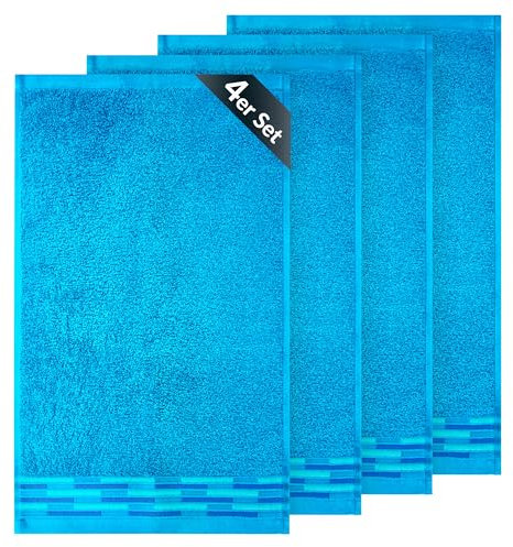 Lashuma Gästehandtücher Blau - Aquamarin, Lugano Gästehandtuch Set 4 Stück 30x50 cm