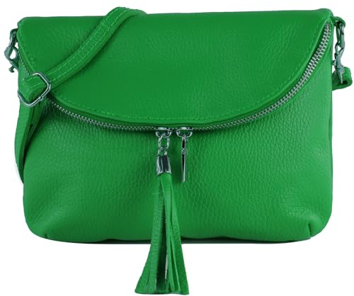 modamoda de T07L / T139L Damen Leder kleine Umhängetasche 2 Modelle handmade in Italy (Blattgrün)