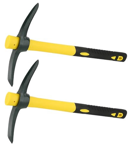 SEUICYNE Lot de 2 pioches pointues robustes de 38 cm avec tête forgée et pioche plate pour camping, prospection, jardinage