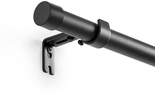Matte Black Curtain Rod 16-48 Inch Adjustable Wall Mount Small Style Telescoping Kitchen Bathroom Window Iron Construction Bracket Set Included Contemporary Modern Home Hardware