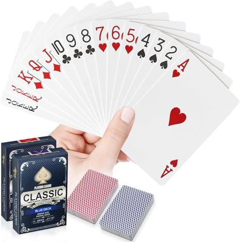 KARELLS Kunststoff Spielkarten,2 Paar Playing Cards,Kartendeck,Poker Karten,Professionelle Spielkarten,Kartenspiel Skat,Poker Karten für Blackjack,Rot und Blau,Wasserdicht