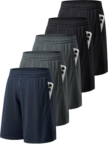 miijoory Lot de 5 Shorts de Sport Homme à Poches, Séchage Rapide XL