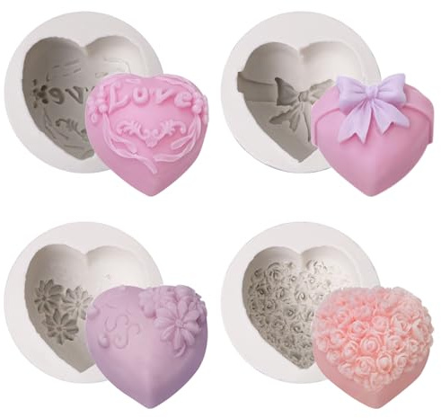 Fizdoqg Moldes de silicona para velas, 4 unidades, moldes de silicona para jabón, diseño de flores, moldes para jabón, gelatina, velas de cera hechas en casa (C)