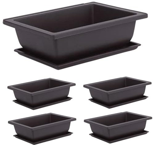 TANGPINGMAO Bonsai Pot 10PCS Square Plastic Plant Pot with Saucer 6.3x4.7x2.3 Inch Bonsai Tree Pots with Trays Garden Pots for Flower Succulent Growing