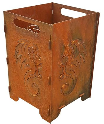 Feuerkorb Drache 60cm Edelrost Feuerdrache Feuerstelle Feuersäule Feuerschale Feuertonne Kamin Ofen Gartendeko Wetterfest Rost Metall (Feuerkorb Drache A 60cm)