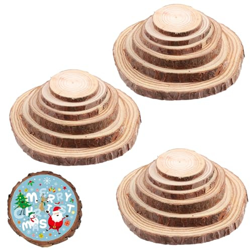 Discos de Madera Naturales 30 Unidades, rodajas Redondas de Madera de Pino 6-11 cm con Corteza Natural para Manualidades, decoración de Bodas y proyectos DIY
