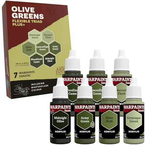 The Army Painter, Warpaints Flexible Triad PLUS+: Olive Greens, 7 x 18 ml acrylic paints - Miniature quality hobby paint for Dungeons and Dragons (DnD) & Warhammer Miniatures
