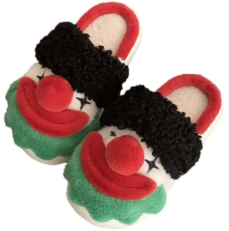 Generisch Zapatillas divertidas de payaso para mujer, mullidas, cálidas, de espuma viscoelástica, para el hogar, patines de casa, zapatillas de fieltro, zapatos de cabaña, zapatos antideslizantes para