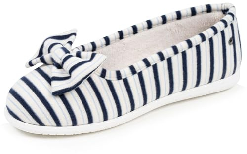 Isotoner Chaussons pantoufles Ballerines femme, ultra confortables et légers, confort semelle ergonomique avec soutien voûte plantaire, 40, rayuresbleues