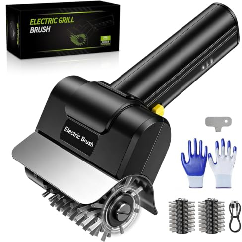 Cepillo EléCtrico para Barbacoa, Cepillo EléCtrico para Parrilla con Cabezal Acero Inoxidable, Limpiador EléCtrico Parrillas, Cepillo A Pilas con 60min Resistente Al Agua para Todo Tipo De Barbacoas.