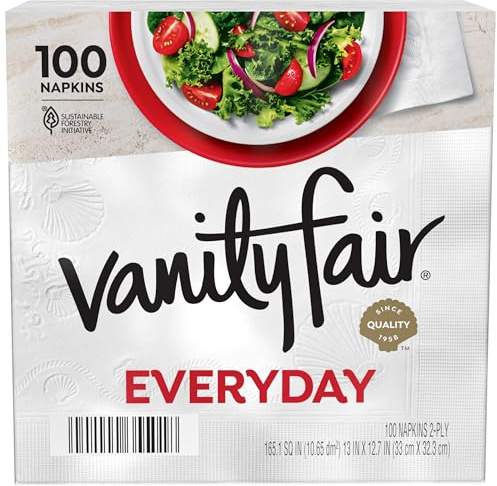 Vanity Fair Everyday Paper Napkins, 100 Count, Disposable Napkins Made Soft And Smooth For Everyday Meals
