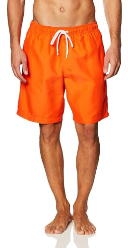 Amazon Essentials Herr Badshorts med Nätinnerbyxa, 23cm Benlängd med Fickor och Dragsko, Orange, XL