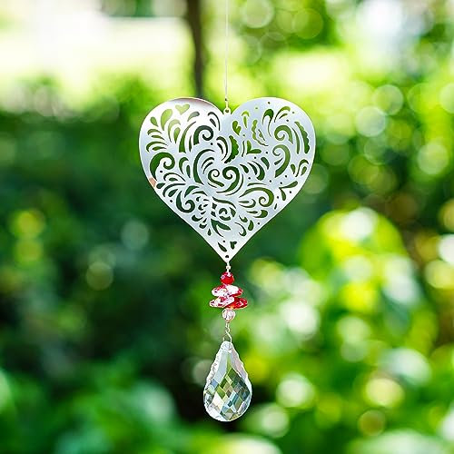 H&D HYALINE & DORA Kristall Regenbogen Sonnenfänger mit Metall Herz Charm, hängender Glas Sonnenfänger Anhänger für Fenster