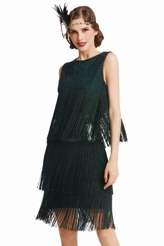 BABEYOND ArtiDeco Abito Charleston Donna Anni '20 Vestiti Anni '20 con Frange Lungo, Paillettes e Perline in Stile Grande Gatsby Vestiti daCocktail 1920s Costume Flapper Donna
