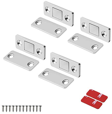 Mousike Magnete per Porta Magnetica Ultra Sottile per Armadietto Magnete per Cassetto in Acciaio Inox per Chiusura Porta Scorrevole Armadio da Cucina Armadio Armadio Closer (Argento 4 Pezzi)