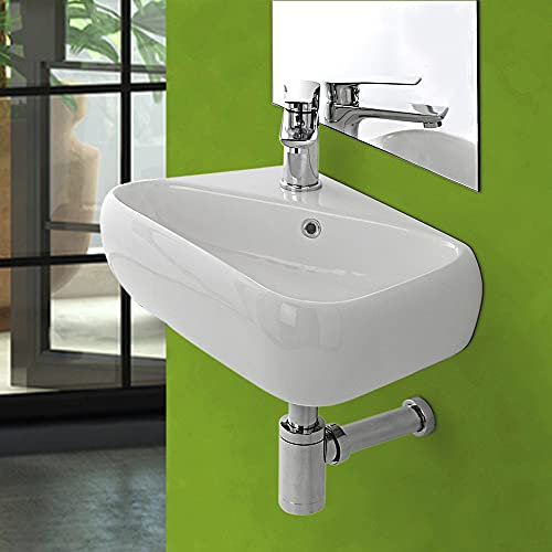 Inbagno Lavabo sospeso in Ceramica Salvaspazio, 45x27.5xh.15 cm, Colore Bianco Lucido (Vasca a DX)