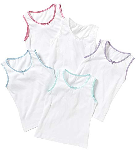 Just Essentials Girls Back to School 3 or 5 Pack Cotton Vests UK Seller - White 5 Pack - 5/6 Years