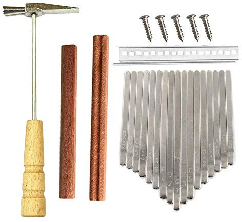 Alnicov 17-Tasten-Kalimba-DIY-Zubehörset, Daumenklavier mit tastenförmiger Holzbrücke und Hämmern mit Holzgriff