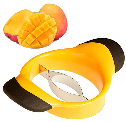 Taglia Mango a Cubetti, Lama per Affettatrice per Mango in Acciaio Inossidabile, Utilizzata per Spaccare e Detorsolare il Mango, Giallo