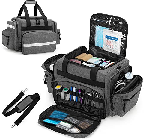 Damero Professional Medical Bag Empty, First Responder Trauma Bag with Detachable Dividers for Home Health Care, EMT, EMS, Gray(BAG ONLY)