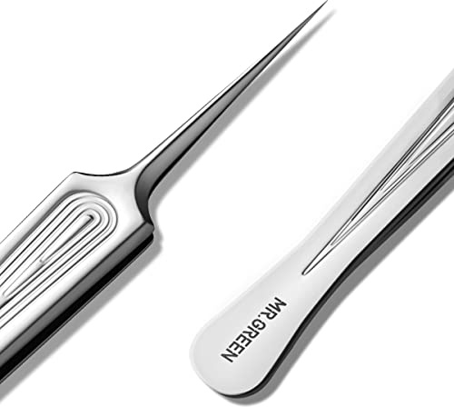 MR.GREEN Ingrown Hair Tweezers Needle Nose Pointed Tips Tweezers for Eyebrows Splinters Blackhead Removal Precision Stainless Steel Clip Extractor… (Long)