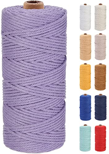 GOHOF Macrame Cord 3mm x 100m Premium Cotton Macrame Rope, 4 Strand Twisted Soft Cotton Cord, One of The Most Perfect Materials for Macrame Art, Cotton String Without Chemicals (Light Purple)