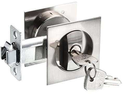 PATIKIL Tasca Porta Serratura con Chiavi, Invisibile Incassato Maniglia Chiusura, Quadrato Ingresso Privacy Scorrevole Porta Serratura per Fienile Porta Legno Mobili Ferramenta, Argento