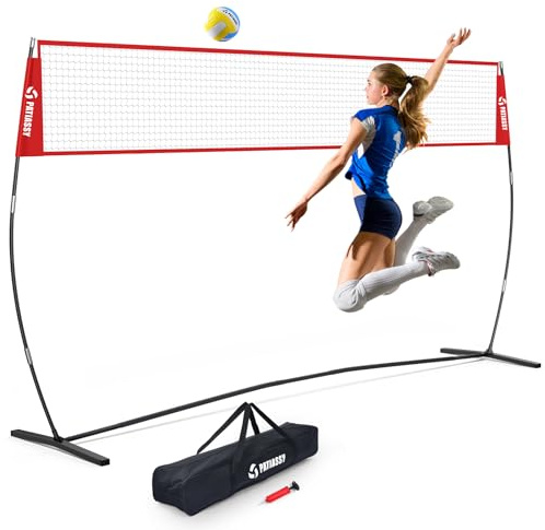 Patiassy Rete da pallavolo autoportante portatile da 4,3 m, per interni o esterni, set da pallavolo regolabile in altezza e facile da usare, con pallavolo per vialetto sul retro