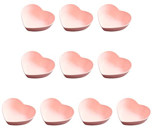 Dipping Bowls, Soy Sauce Dish, Small Serving Bowls for Side Dishes Vintage Love Heart Leaf Stylish Design, Seasoning Dish, Set of 10 Mini Appetizer Plates for Condiment Sushi Ketchup BBQ Party Pink-L