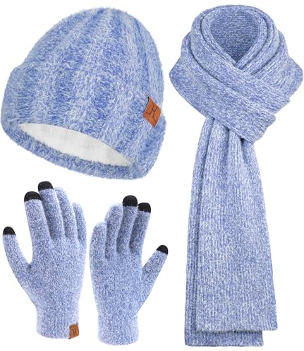 Bequemer Laden Donna Inverno Caldo Knit Beanie Cappello Touchscreen Guanti Lungo Sciarpa Set con Fleece Foderato Teschio Caps Collo Sciarpe