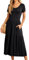 GRECERELLE Womens Summer Maxi Dress Casual Short Sleeve Crew Neck Swing Flowy Tiered Party Dresses with Pockets for Weddings, Holidays (Black, M)