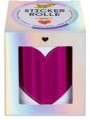 folia 27201 - Stickerrolle HEARTS, Sticker Set mit 48 Aufklebern, 3 m lang mit verschiedenen selbstklebenden Herz Motiven
