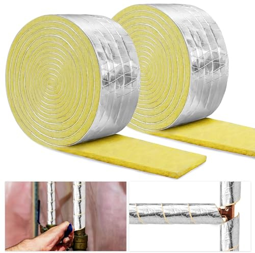 14 FT Foiled Back Fiberglass Pipe Insulation Wrap,Pipe Insulation Foam Wrap Tape Ceramic Water Pipe Insulation Wrap for Outdoor Indoor Pipe Insulation Wrap Freezing Weather (4)