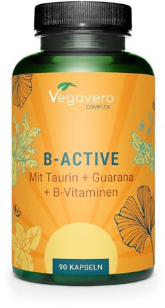 B-Active | Pflanzlicher Wachmacher mit Koffein (Guarana), L-Theanin (Grüntee), Ginkgo, Taurin, B-Vitamine | Energie* & Fokus* | Vegan - ohne Zusätze | Laborgeprüft | Deutsche Produktion - Vegavero®