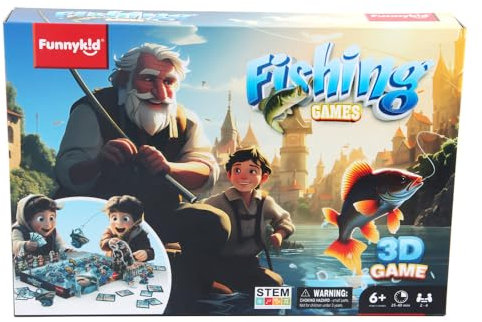 Angelspiel, Fischfang-Brettspiel, Gesellschaftsspiel, Familienspiel, Selbstzusammenbau, 2-4 Spieler, Spielzeit 25-40 Minuten, geeignet für Kinder.