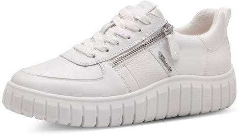 Tamaris COMFORT Damen Sneaker flach aus Leder zum Schnüren, Weiß (White), 38 EU