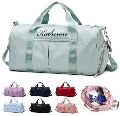 Borsone da Viaggio Personalizzato,Borsa da Ginnastica Sportiva Personalizzabile,Ricamata Personalizzata con Borsa Bagnata e Asciutta e Scomparto per Scarpe,Per Uomini e Donne,Borse Sportive(verde)