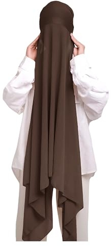 Lina & Lily Sciarpa Musulmana in Chiffon, Hijab Istantaneo con Sottocappello Jersey (Marrone Scuro)