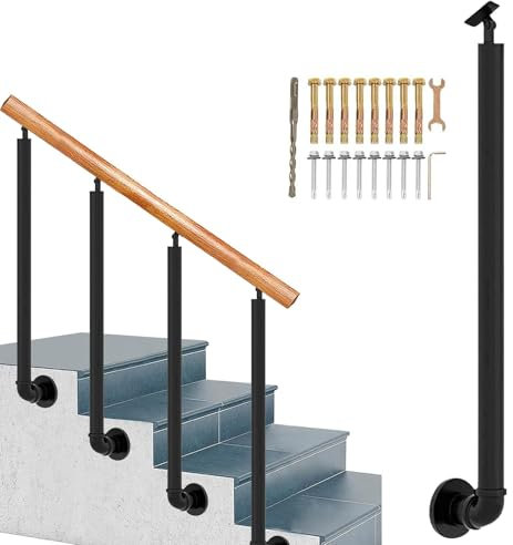 Colonnes de balustres d'escalier, poteaux de garde-corps latéraux en fer forgé en forme de L avec supports d'angle réglables à 270° et fixations murales, garde-corps de sécurité intérieur et extérieur