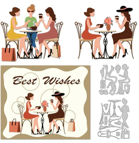 DELORIGIN Coffee Woman Cutting Dies Card Making Die Stencil Tea Lady Metal Card Die Cuts Scrapbooking Embossing Template Dies for Greeting Cards Craft Paper Album Invitation Decor