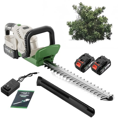 Taille-Haie Sans Fil, Taille-Haie 21V, Coupe-Herbe Portatif, Taille-Haie et Arbustes, Taille-Haie Léger et Compact, avec Batterie Rechargeable 3900 mAh pour Jardin, Cour, Pelouse,2 Battery