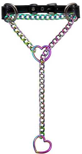 EverGlimp Black Leather Choker Collar For Women, Handmade Heart Slip Chain Choker Long Necklace with Adjustable Buckle