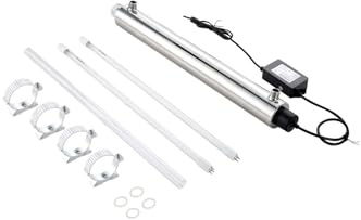 VEVOR Purificateur d'Eau UV 25 W 22,7 L/min, Filtre à Eau Ultraviolet avec Boîtier en Acier Inoxydable, Filtration pour Toute la Maison avec Manchon en Quartz, Adapté pour la Douche Boire Nettoyage