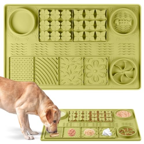 Bartuke Large Silicone Snuffle Mat, 32x 20 Dog Lick Mat with Suction Cups, Slow Feeder for Small | Medium | Large | Multiple Dogs Slow Eating, Boredom Reducer (Green)