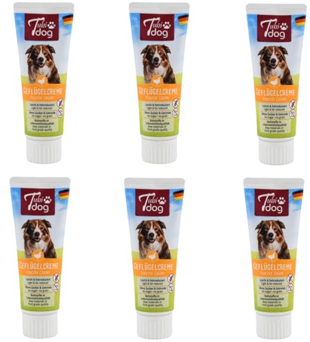 Crème de volaille Tubi dog | Pack de 6 | 6 x 75 g | Aliment complémentaire pour Chiens | Idéal pour l'entraînement et Les promenades | Parfait pour Cacher Les médicaments | 51% de Foie de volaille