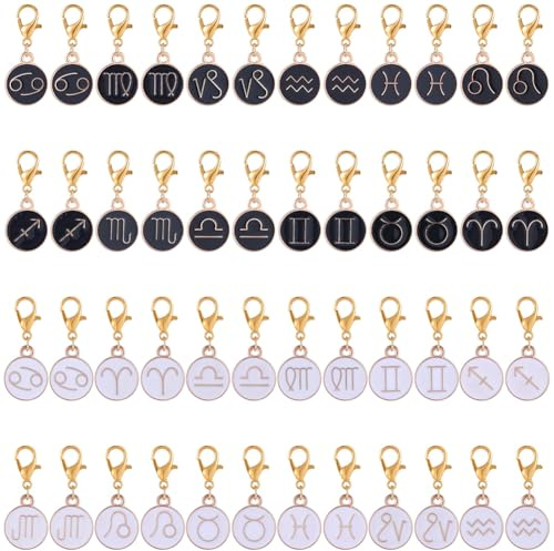 BEAMARKER 48 Sternbild Anhänger Legierung Sternzeichen Baumelnde Anhänger Mit Karabinerverschluss Runder Emaille Metallanhänger Geburtstagszeichen Glücksbringer Für Die Herstellung von DIY Schmuck Sch