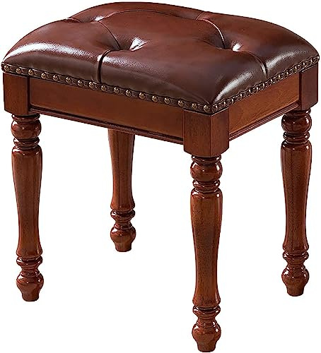 Pianopall Pianobänk Sminkbordspall Pianosits med vadderad pianopall Bänk Sminkbänk Sminkpall Vintage pianobänk i trä, brun,Brown