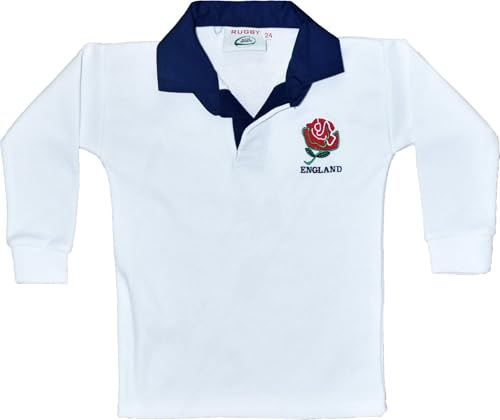 New Model UK England Rose Rugby Shirt for Kids Size 22 to 33 (2 Years to 3 Years, White)
