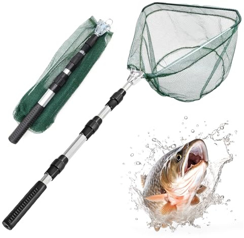 HZOUHONG håv fiske teleskop, bottenhåv utdragbar, fiskhåv vikbar, landningsnät 130 cm, öringsdamm, fisketillbehör, fisketillbehör för damm, bäckar, sjöar, båtfiske