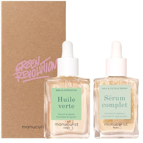 Manucurist Duo Aceite Verde y Sérum Completo – Nutrición, hidratación y reparación para uñas y cutículas – Fórmulas bio-basadas, fortalecedoras – 2×15 ml